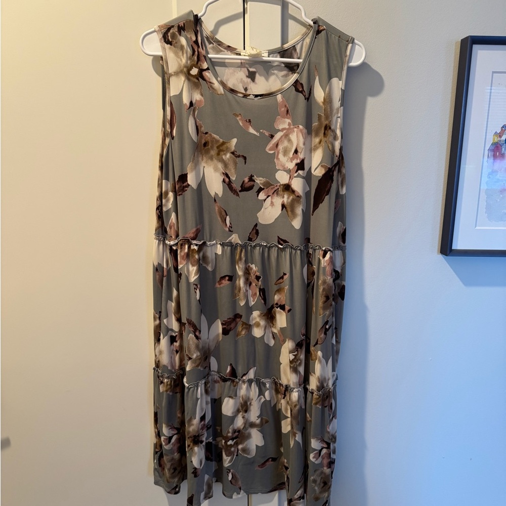 Chic Soul Floral Midi Dress - Gray and Cream